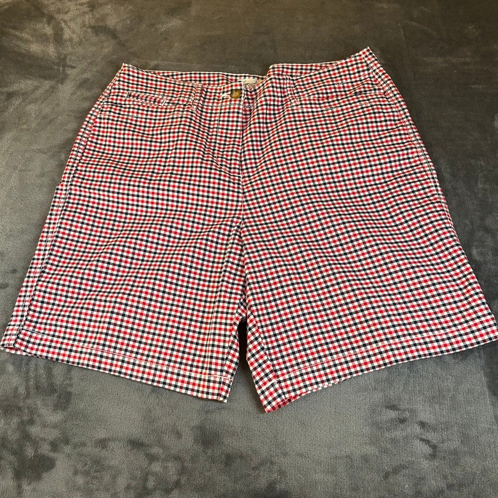 Kim Rogers Shorts Womens Size 16 Red White Black Gingham Checkered 36x8.5"
